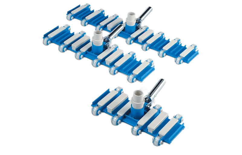 Pool Weasel vacuum heads in 14-inch, 22-inch, and 29-inch sizes